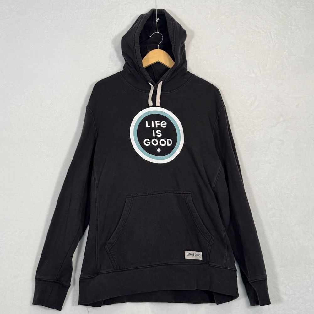 Life is Good Black Graphic Pullover Hoodie Large
